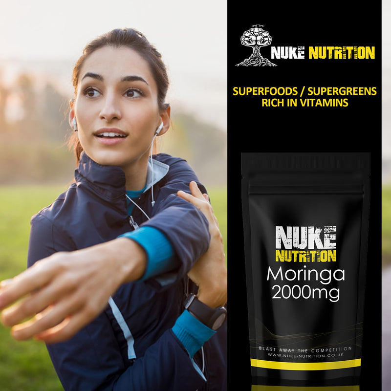 Nuke Nutrition Moringa Tablets 2000mg - 365 Tablets - Pure Moringa Oleifera Supplement Rich in Antioxidants Like Quercetin & Vitamins A, C & B6 - Moringa Leaves Extract - Easy Swallow & Vegan 1 count (Pack of 365)