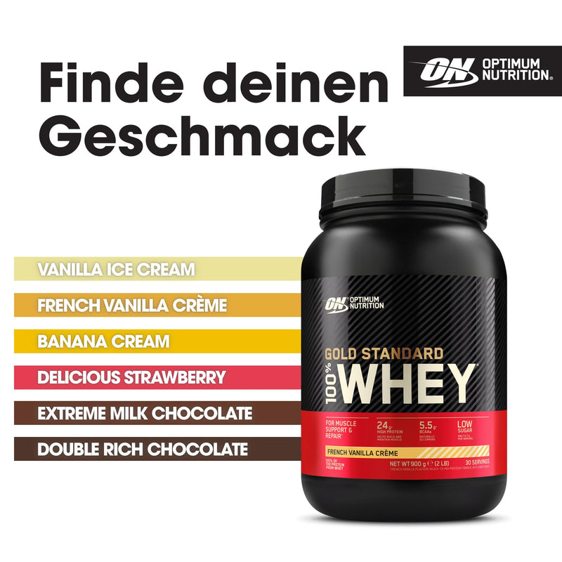 [Australia] - Optimum Nutrition Gold Standard 100% whey protein powder for muscle building and regeneration with naturally occurring glutamine and BCAA amino acids, French Vanilla, 30 servings, 900 g French Vanilla Crème 30 servings (pack of 1) 