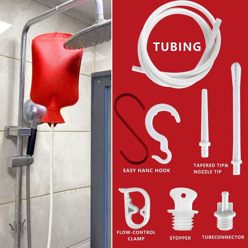 [Australia] - Enema Bag 2L Home Enema Kit with 2 Enema Tips,60 inch Long Silicone Hose, Controlable Water Flow Valve, Hot-Water Bottle for Colon Cleansing Enemas for Women/Men（Red） Red 