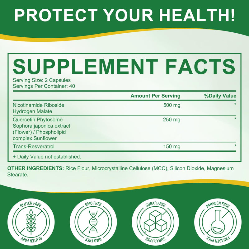 Liposomal NAD+ Supplement with Trans Resveratrol, NAD Nicotinamide Riboside Resveratrol 900mg Supplement for Anti-Aging, Energy, Focus - Gluten-Free, Non-GMO- 80 Capsules