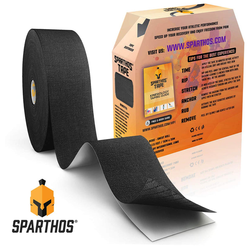[Australia] - Spartan Tape Kinesiology Tape - Bulk Large Clinical Jumbo - Free Kinesio Taping Guide! Support for Pro Athletic Sports and Recovery - Rocktape Rock Kinesiotape - Uncut 115 ft Roll (Black) Midnight Black 