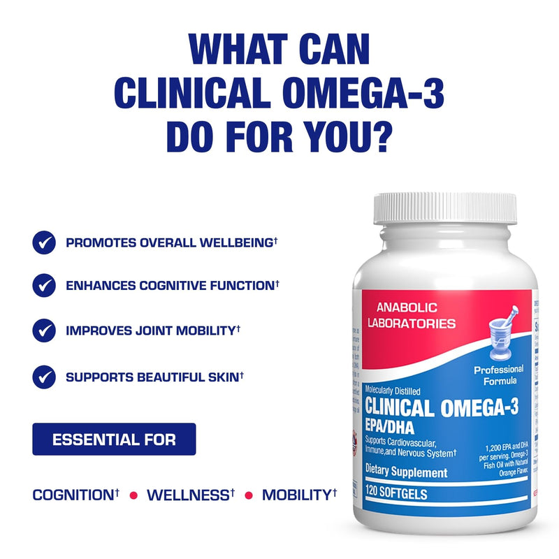 Clinical Omega 3 Fish Oil Supplement with EPA and DHA - 120 Orange Flavored Softgels for Heart, Immune, and Nervous Health - 1200mg of Molecularly Distilled Omega-3