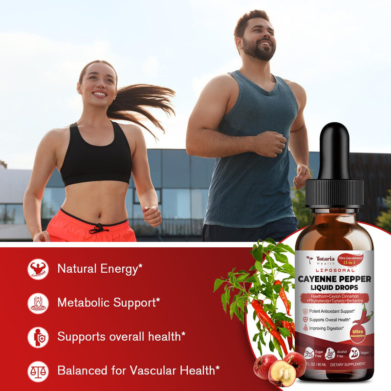 [Australia] - Cayenne Pepper Drops Liposomal Liquid Supplement, 13-in-1 Cayenne Pepper Drops with Beet Root, Vitamin B3, Hawthorn Berry, Panax Ginseng, Berberine, Ceylon Cinnamon, Turmeric Curcumin Extract 1 