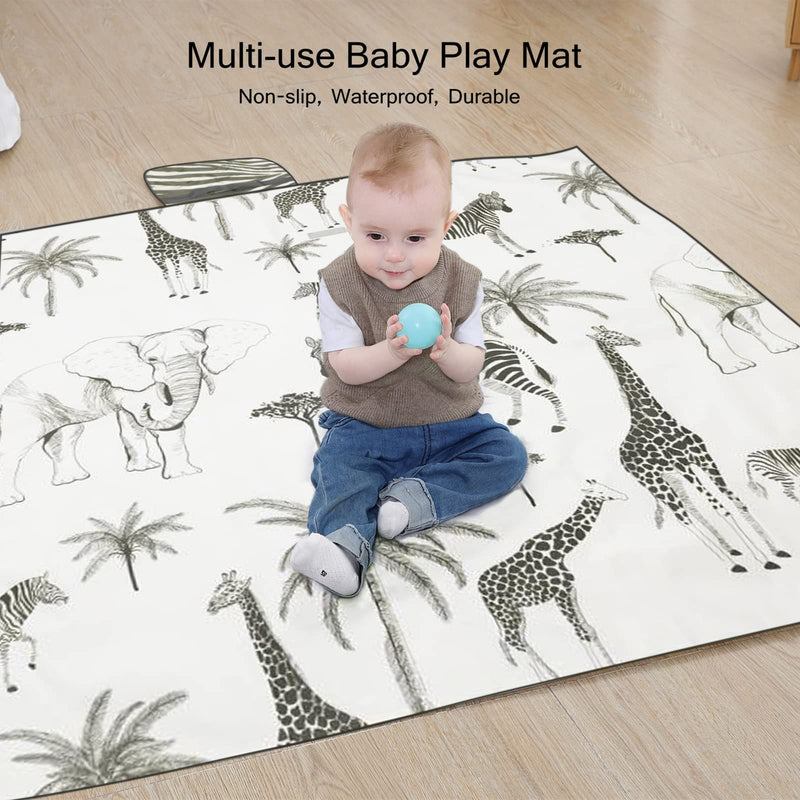 [Australia] - Insular Baby Splat Mat for Under High Chair/Arts/Crafts, Anti Slip and Waterproof Splash Mat for Floor, Portable Picnic Mat, 51x51 Inch, Safari 