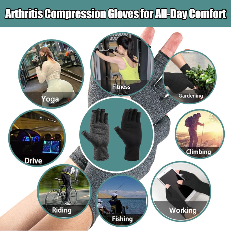 [Australia] - Bamboo Compression Arthritis Gloves for Men & Women - Fingerless Carpal Tunnel Wrist Hand Brace Gloves for Arthritis Pain Medium Black 