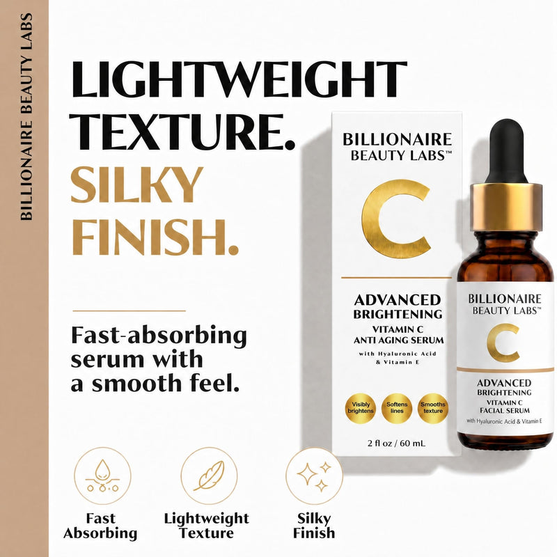 Billionaire Beauty Labs Vitamin C Serum for Face - Anti Aging Brightening Serum with Hyaluronic Acid & Vitamin E - Hydrating Facial Serum for Radiance, Fine Lines & Wrinkles - Made in USA 2 fl oz 2 Fl Oz (Pack of 1)