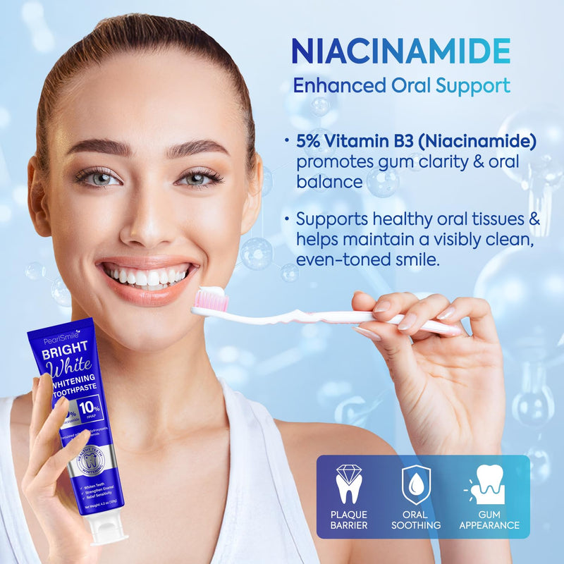 [Australia] - PearlSmile Whitening Toothpaste – 10% Nano Hydroxyapatite Toothpaste + 5% Niacinamide – Gently Whitens, Strengthens Enamel & Supports Sensitive Teeth – Fluoride-Free, Travel Size 4.2oz (120g) Natural Peppermint 4.2 Ounce (Pack of 1) 