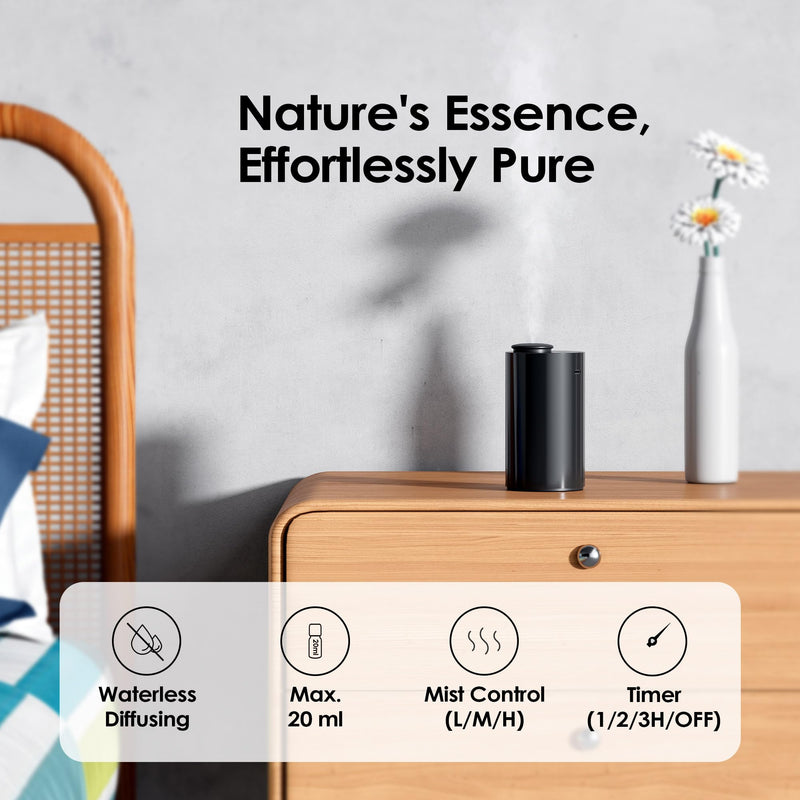 [Australia] - Waterless Diffuser for Essential Oil Nebulizer Battery Operated Mini Scent Air Machine Aromatherapy Atomizing Diffuser 1/2/3H/Time off 3 Mist Level for Home Cars Office (AN6 Black) AN6 Black 