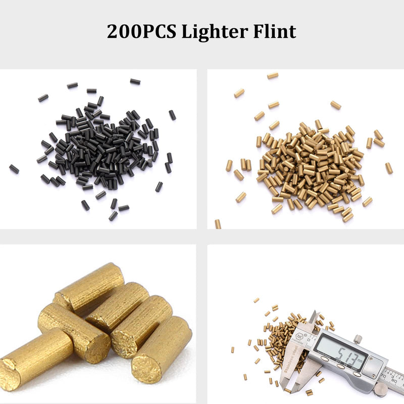 [Australia] - Universal Lighter Replacement Repair Kit Pack for Petrol Gas Fluid Lighter Oil Lighter (200pcs Flint Stone,10pcs Wick,6pcs Cotton,Cotton Felt Pad & 2pcs Rubber Felt Pad,Tweezers)-Gold Gold 