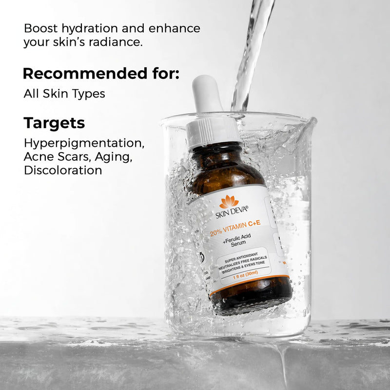 Skin Deva 20% Vitamin C Serum Anti Aging with Hyaluronic Acid & Vitamin E Ferulic Acid - Brightening Formula for Improving Appearance of Dark Spots, Fine Lines & Wrinkles - All Skin Types, 1 fl oz 1 Fl Oz (Pack of 1)