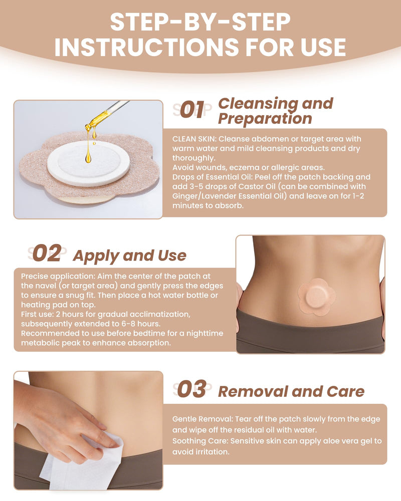 [Australia] - 54PCS Castor Oil Patches, Castor Oil Pack Wrap Disposable Organic Cotton Self-Adhesive Pads for Belly Button, Anti Leakage Design, Breathable & Portable, No Wash (Beige) 1 Count (Pack of 54) 