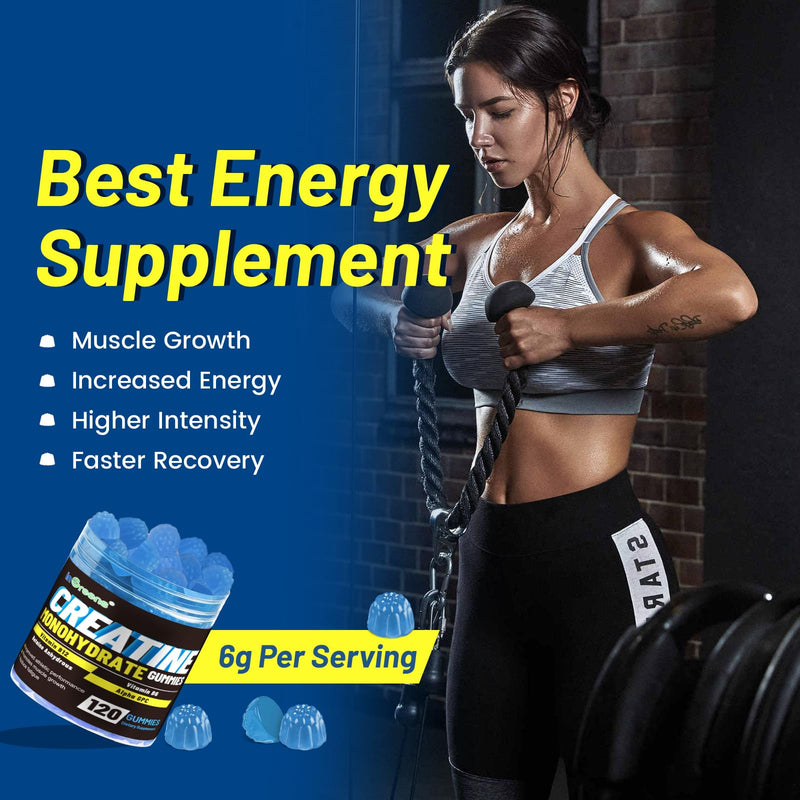 inGreens Creatine Gummies 6000mg, Creatine Monohydrate Gummies for Men & Women, Potent Creatine Supplement, Increase Strength & Build Muscle, Sugar Free, Mixberry Flavor, 120 Count