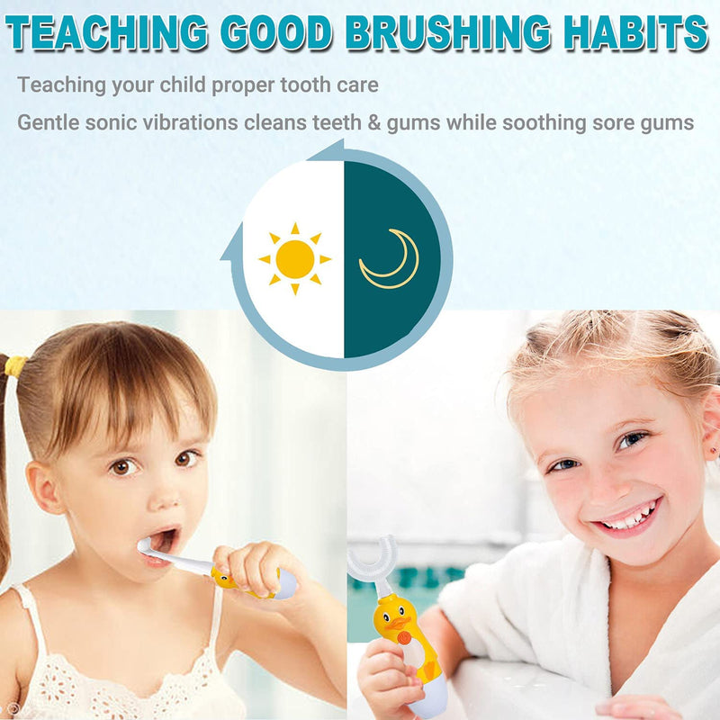 [Australia] - Kids U-Shaped Electric Toothbrush, Automatic Massage Toothbrush with U-Type, Cartoon Modeling Toothbrush with Three Types of Brush Heads,Battery Operated,Small for 2-6 Years,Yellow,1 Pack Yellow (2-6 Years) 