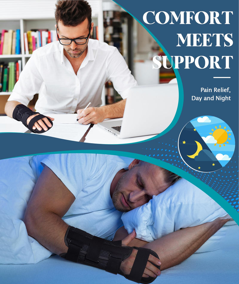 [Australia] - Resting Hand Splint for Stroke Recovery & Carpal Tunnel Relief - Night Immobilizer with Removable Splints, Arthritis & Tendonitis - Adjustable Wrist Support Brace Right Hand for Men & Women One Size Black-Right Hand 