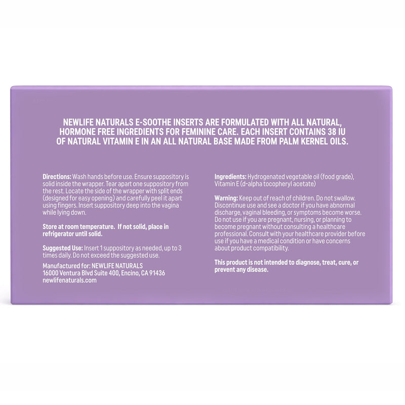 NewLife Naturals ESoothe Vitamin E Suppositories for Women – 24 Count | Vaginal Dryness, Nourishment, & Soothing Support – 38 IU Hormone-Free Formula – 24 Vaginal Suppositories, Made in USA 1 Count (Pack of 24) 38 IU Vitamin E