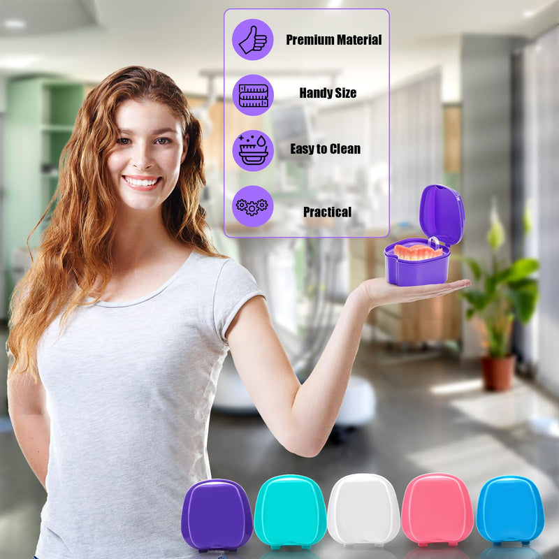 [Australia] - ZENFUN 20 Packs Denture Cases Dental Box For Artificial Teeth Denture Retainer Case Bulk Denture Holder with Strainer Basket Denture Soaking Container False Teeth Storage Box, Individually Sealed 