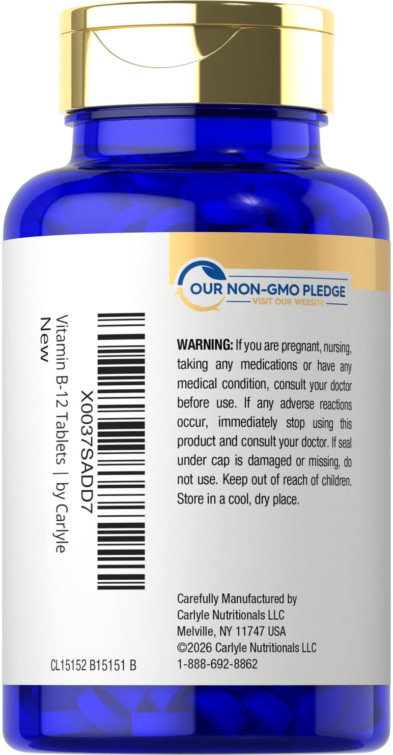 Carlyle B12 Vitamin 5000 mcg Sublingual | 250 Fast Dissolve Tablets | High Potency | Natural Berry Flavor | Vegetarian, Non-GMO & Gluten Free