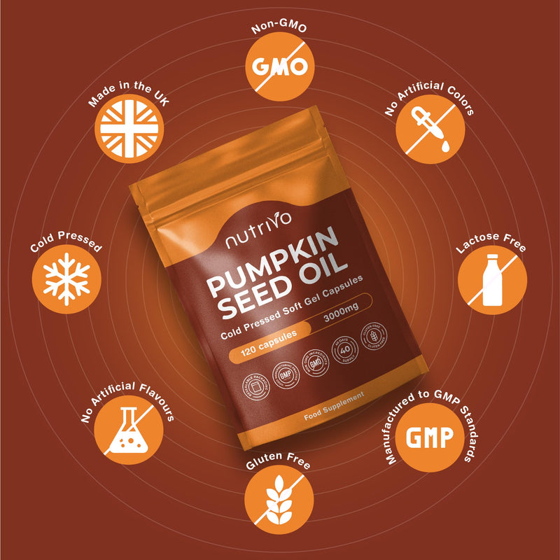 Pumpkin Seed Oil Capsules 3000mg (per 3 Soft Gel Serving) | 120 Capsules | Cold Pressed | Pumpkin Seed Oil for Hair, Prostate and Bladder | UK Made 120 stück (1er Pack)