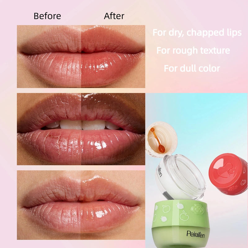 4PCS Bee Lip Balm Honey & Vitamin E Pot Moisturizing Sleep Lip Mask | Overnight Lip Mask with Sticks, Reduce Lip Lines, Prevention Dry and Cracked Scrubs, Bulk Gifts for Women Honey, Strawberry, Watermelon, Apple