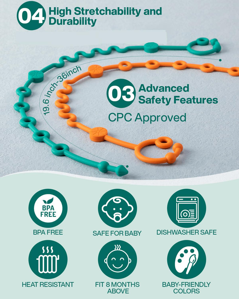 [Australia] - Toy Straps for Baby, 5pcs Adjustable Toy Holder for Stroller Accessories, Silicone Baby Tether Pacifier Clip, No Throw Baby Travel Essential Leash for High Chair, Car Seat, Sippy Cups 5-pack 