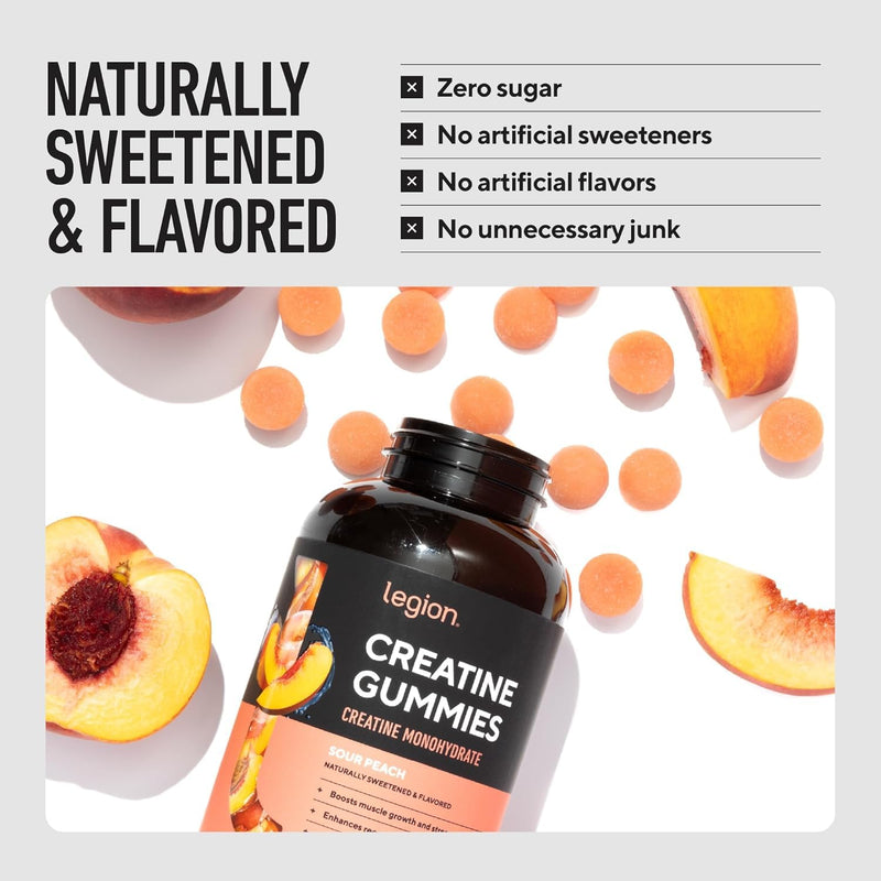 LEGION Creatine Monohydrate Gummies – Clean Chewable Creatine Supplement for Strength, Endurance & Muscle Recovery – 40 Servings Sour Green Apple Flavor Servings – No Artificial Flavors or Sweeteners.