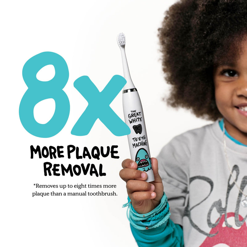 [Australia] - Kids Electric Toothbrush - Rechargeable Vibrating Toothbrush with Timer, Includes 6 Replacement Heads, Gently Cleans Little Teeth, for Girls and Boys, Kids & Toddlers Age 2+, Shark 