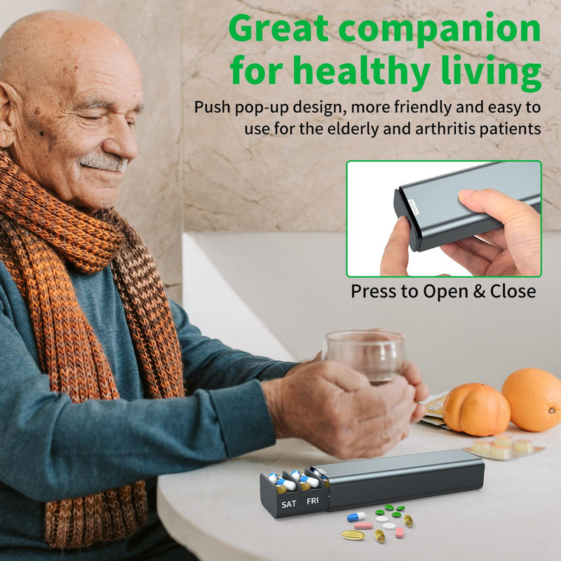 Metal Weekly Pill Organizer 7 Day,Removable Comparments Daily Pill Box, Travel Pill Case, Large Capacity Cute Pill Holder to Hold Vitamins, Medicines, Supplements, Pills Organizer