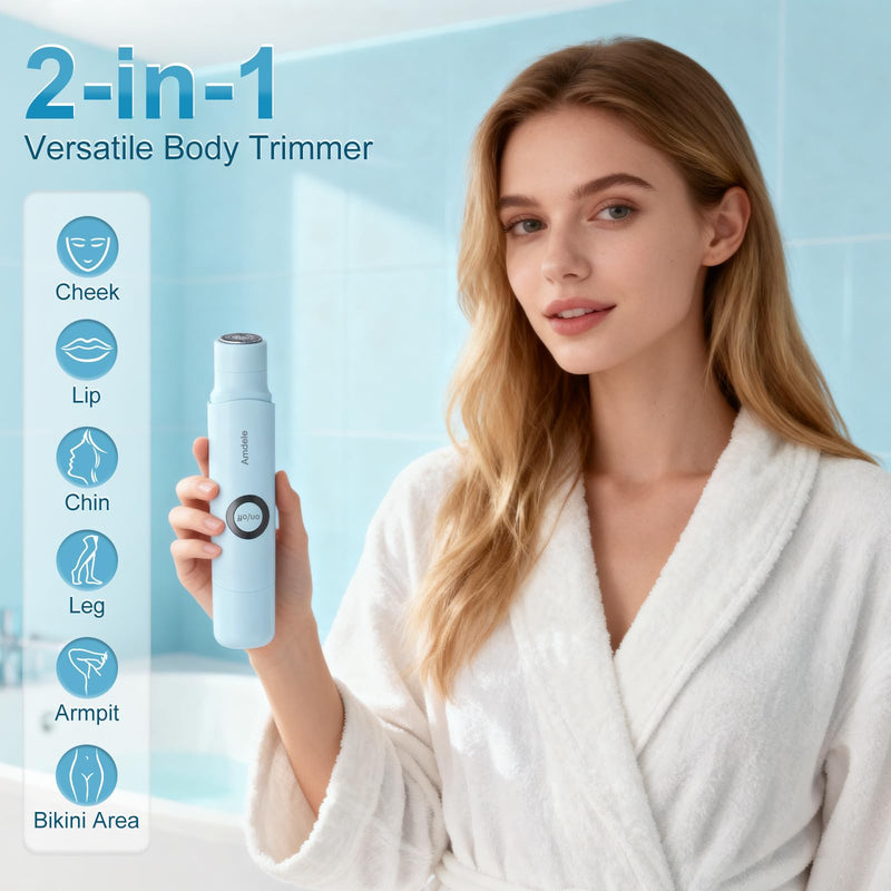 Bikini Trimmer for Women - 2 in 1 Electric Painless Razors for Women with Dual Heads, Waterproof Pubic Hair Groomer for Body Underarm Leg Face, Rechargeable Compact Travel Shaver