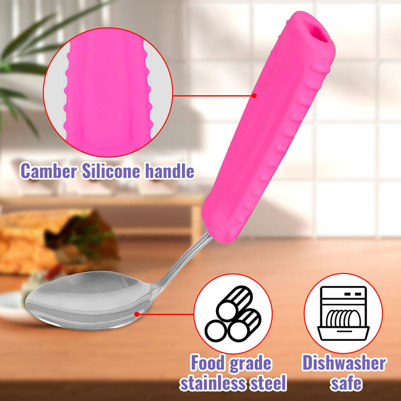 [Australia] - Adaptive Weighted Utensils Set – Spoon and Fork for Hand Tremors, Parkinson’s, Elderly, and Arthritis – Adaptive Eating Utensils for Weak Grip and Limited Mobility Right Hand - 1 Set Pink Front Tilted Spoon and Fork 
