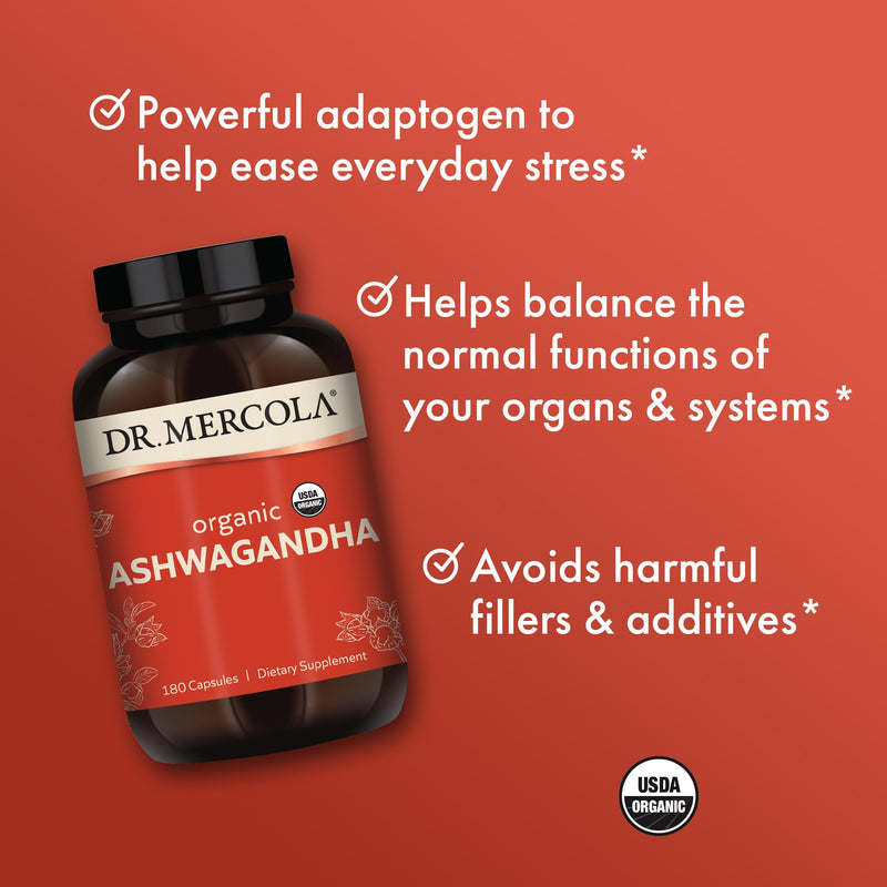 [Australia] - Dr. Mercola Organic Ashwagandha, 90 Servings (180 Capsules), Dietary Supplement, Supports Energy Production, Non-GMO, Certified USDA Organic 180 Count (Pack of 1) 