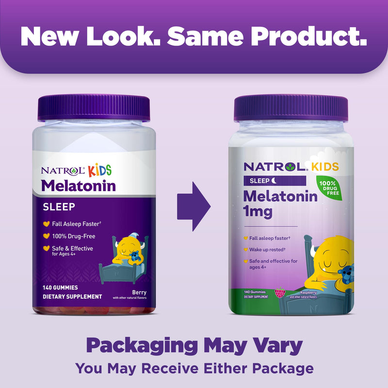 Natrol Kids Melatonin 1mg, Supplement for Restful Sleep, Sleep Gummies for Children, 140 Raspberry-Flavored Melatonin Gummies, 140 Day Supply Berry 140 Count (Pack of 1)