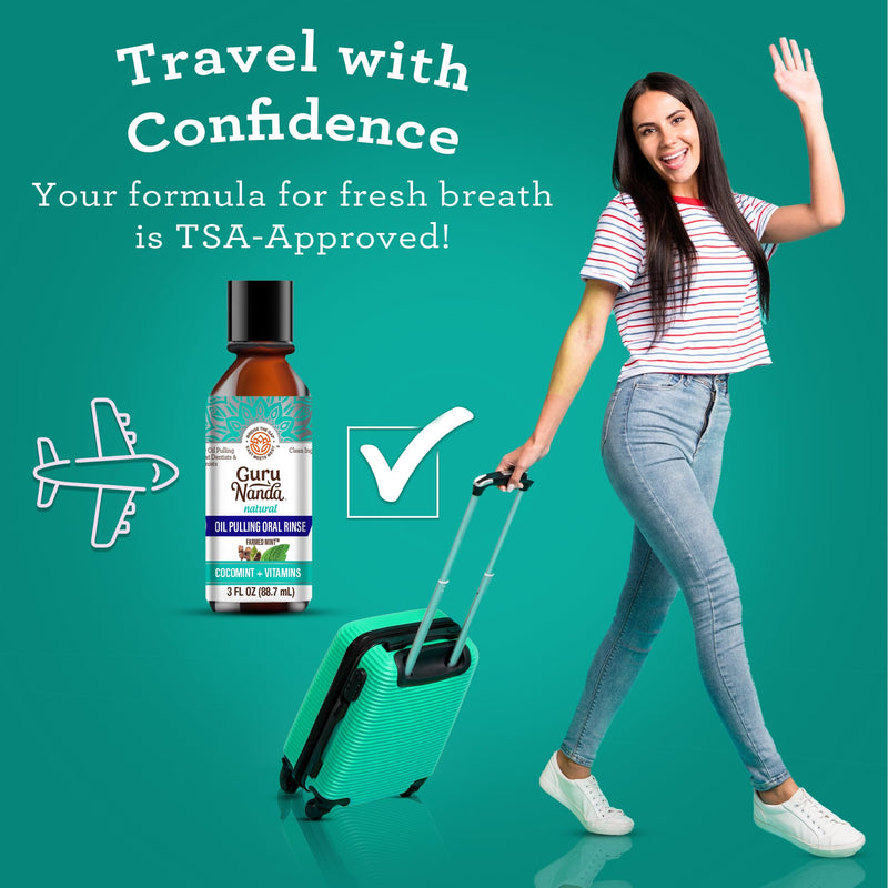 [Australia] - GuruNanda Travel Size CocoMint Oil Pulling Mouthwash, 7 Essential Oils & Vitamins, Promotes Fresh Breath & Happy Gums, No Alcohol & Fluoride, 3 oz Cocomint+Vitamins 3 Fl Oz (Pack of 1) 