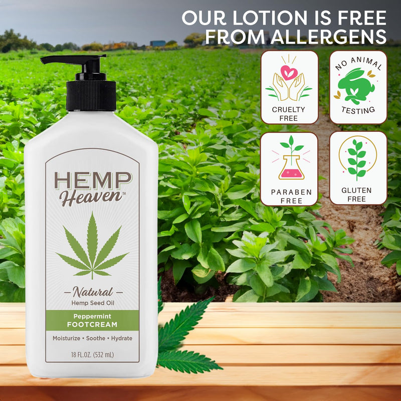 Hemp Foot Cream, Peppermint, 18 oz | Natural Hemp Seed Oil, Paraben-Free, Made in USA, EWG Verified, Anti-Aging 18 Fl Oz (Pack of 1)