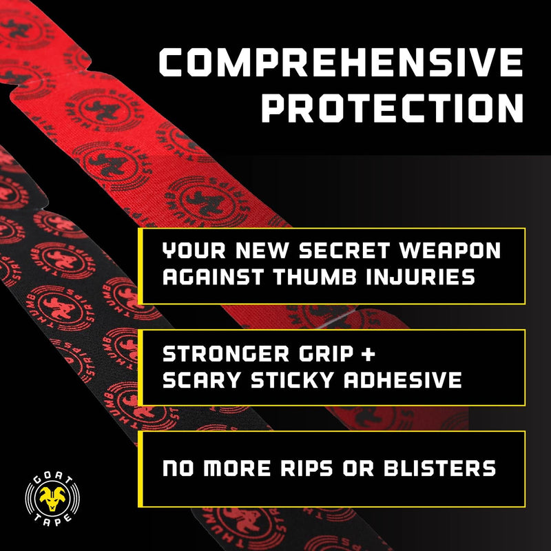 Goat Tape Yellow Super Stretchy Premium Thumb Tape(4-Pack) and Pre Cut Red Athletic Tape for Fingers - Extra Sticky Elastic Athletic Thumb Tape for Weightlifting