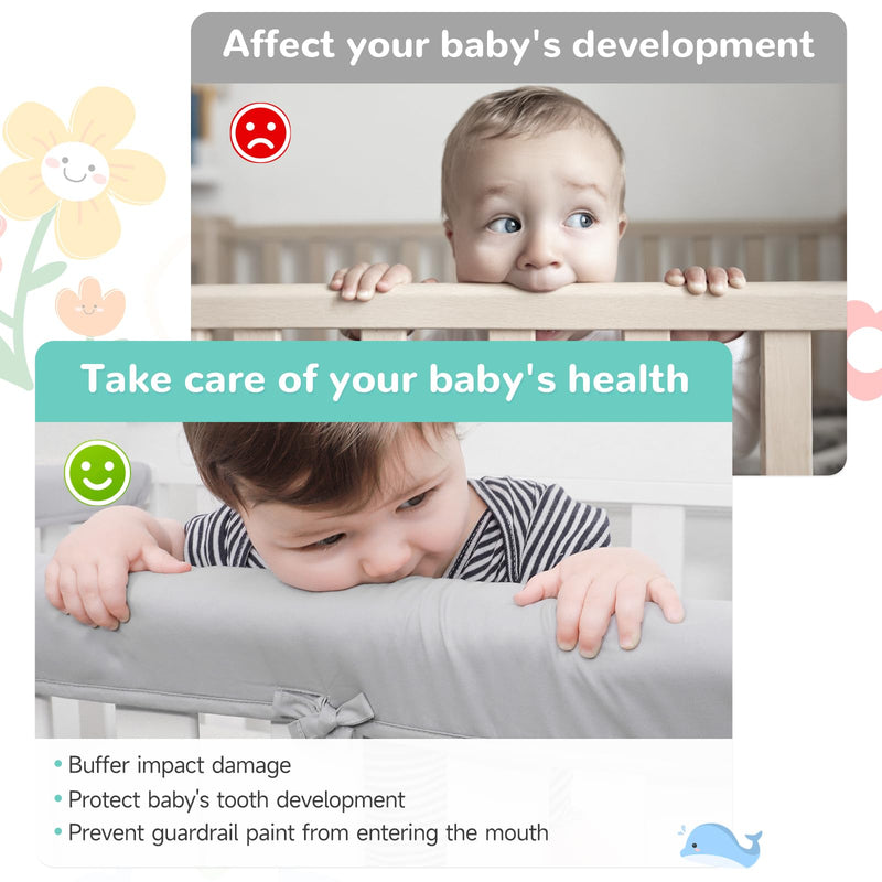 [Australia] - Gray 3pcs New Teething Edge Crib Rail Cover&Corner Guard Coverage Straps,Reversible Guardrail Cover Protector for Boys Girls(1 Long 2 Short) 3-Piece Set Grey 