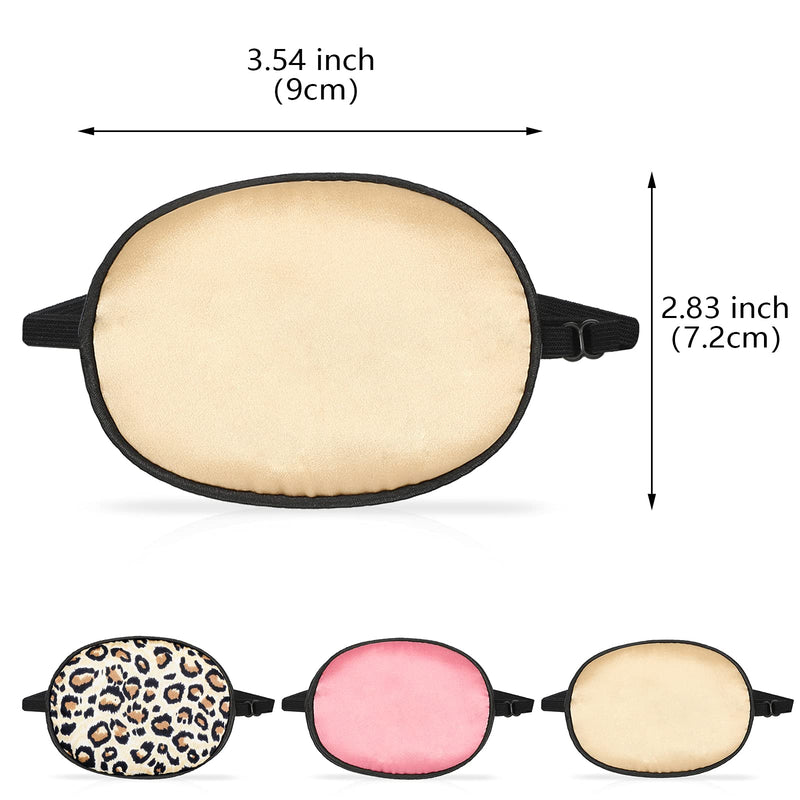 3 Pieces Silk Eye Patch Elastic Lazy Eye Patch Adult Adjustable Single Eye Patch with Elastic Strap (Leopard, Champagne, Peach) Leopard, Champagne, Peach