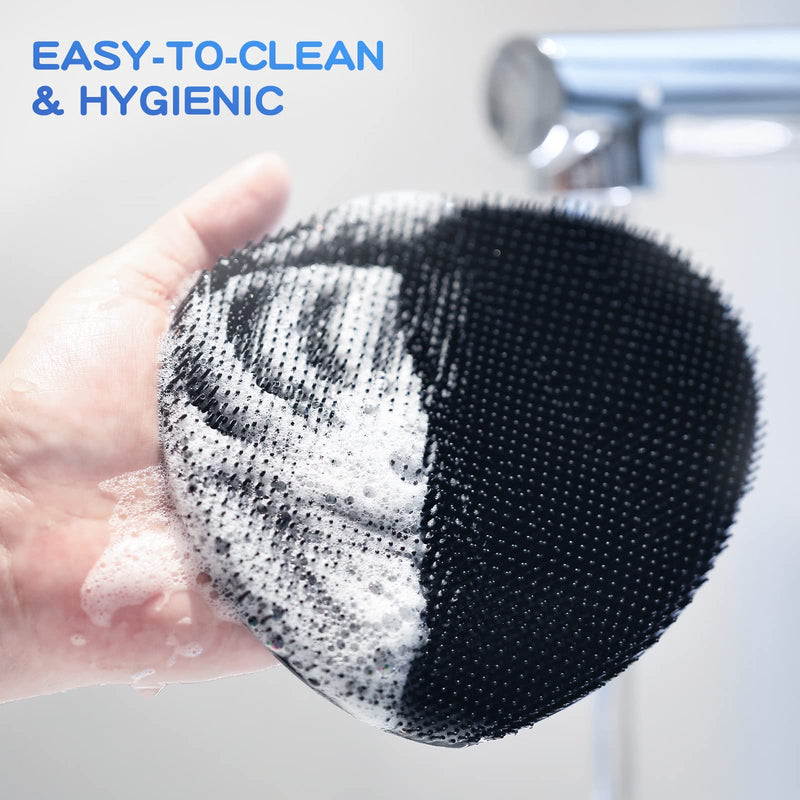 [Australia] - Silicone Back Scrubber(Thick Bristles) & Soft Bath Glove Set, Super-Exfoliating Body Scrubber & Super-Lathering Shower Brush Combination, with a Free Hook.(Black) Thick Bristles Set Black 