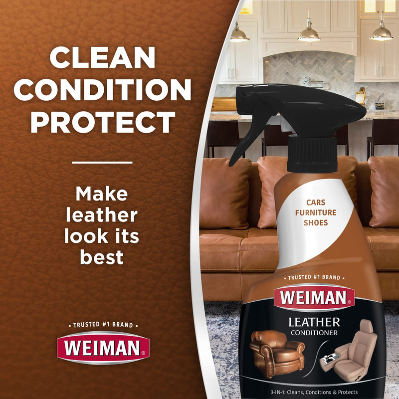 [Australia] - Weiman Leather Cleaner & Conditioner - 12 Fl Oz - Non Toxic Cleans Conditions and Restores Leather Surfaces - UV Protectants Help Prevent Cracking or Fading of Leather Couches Car Seats Shoes Purses 