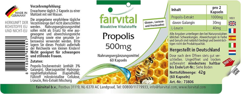 [Australia] - Fairvital | Bee propolis 500mg - 3 x 60 capsules - HIGH DOSE 