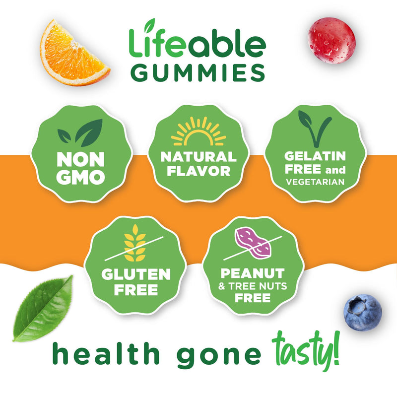 Lifeable Probiotic Gummies for Women and Men, with Prebiotics, 90 Gummies | Daily digestive and immune support, 2 billion CFU per serving, shelf stable with no refrigeration, vegan, kosher and halal