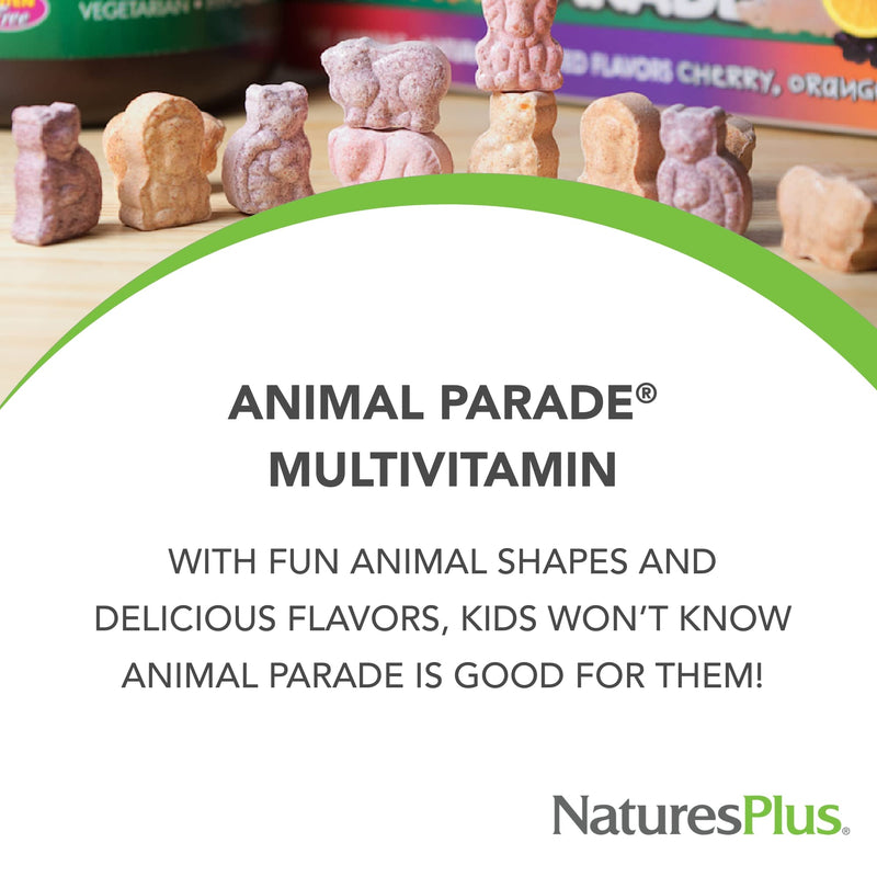 [Australia] - Natures Plus Animal Parade Children's Chewable Multivitamin, Watermelon - 180 Animal-Shaped Tablets - Promotes Health & Well-Being - Vegan, Gluten Free - 90 Servings 