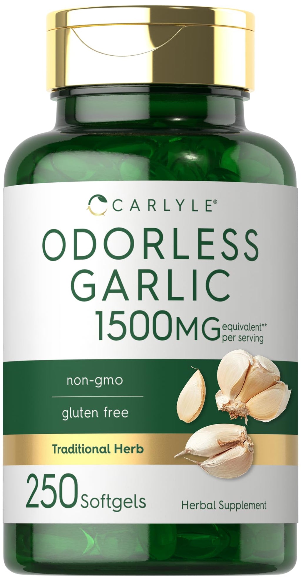 Carlyle Odorless Garlic Softgels 1500mg | 250 Count | Non-GMO, Gluten Free Extract Supplement