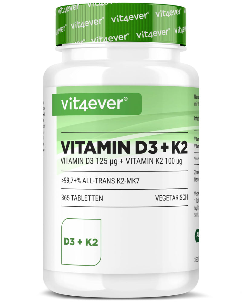[Australia] - Vitamin D3 + K2 Depot - 365 tablets - Premium raw material: 99.7+% All-Trans (K2VITAL® from Kappa) - With 5000 IU vitamin D3 per tablet - Laboratory tested - High dose 54 g (pack of 1) 