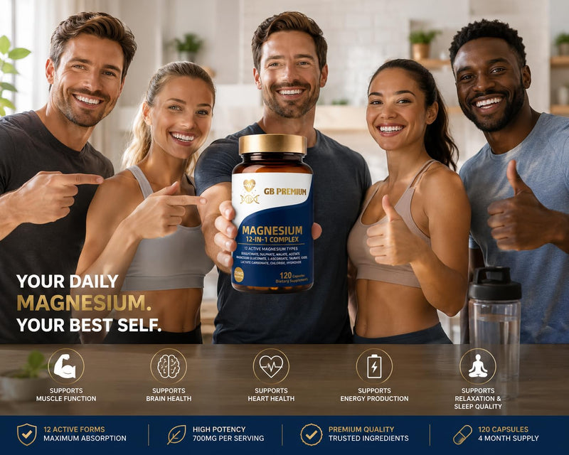 Magnesium 12-in-1 Complex, 700mg per Serving, with Bisglycinate, Malate, Taurate & Oxide, 120 Capsules