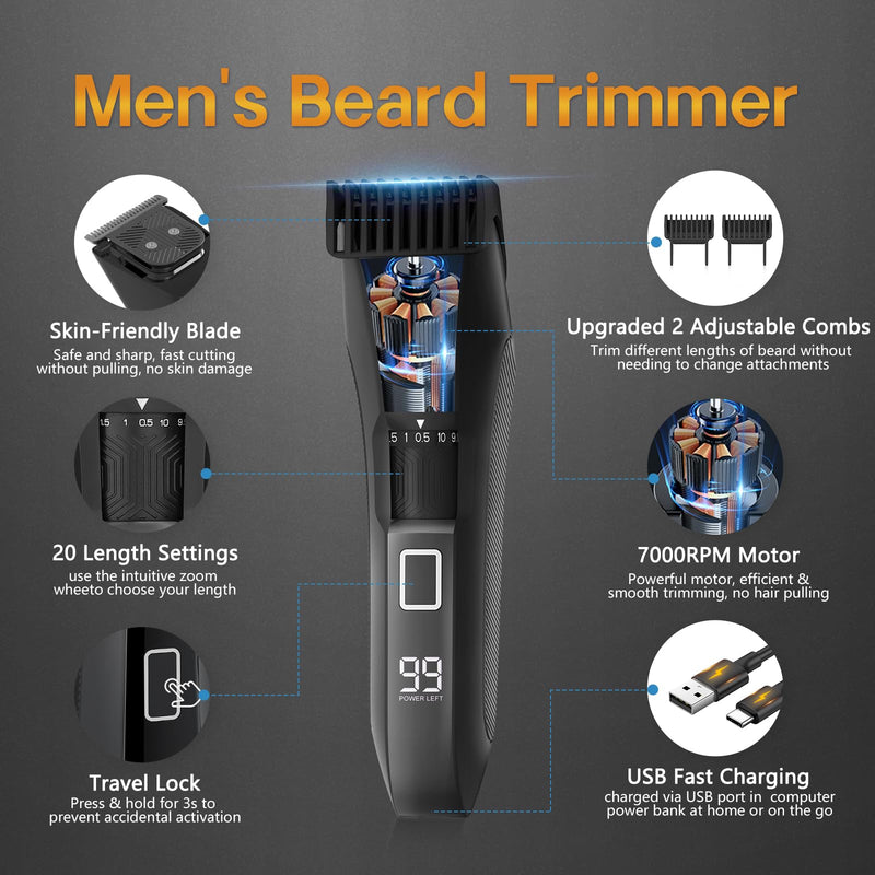 [Australia] - Manscape Beard Trimmer for Men, Groin & Body Hair Trimmer, Ball Shaver, Nose Hair Clippers, All-in-One IPX7 Waterproof Men's Wet/Dry Groomer Kit, Rechargeable with Travel Case, LED Display 