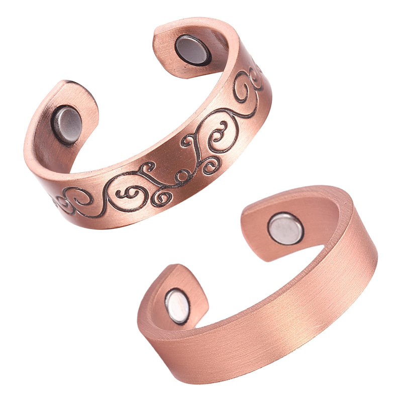 [Australia] - 3 Copper Rings for Men, 99.99% Solid Pure Copper, 3pcs 3500 Gauss #9 Rings, Vintage & Cross Pattern Adjustable Cuff Ring Copper & Vine Design2 