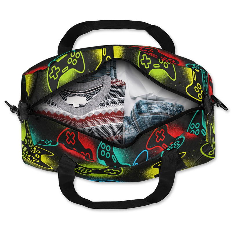 Gym Travel Duffle Bag for Boys - Game Joysticks Kids Overnighter Weekend Bag with Front Zipper Pocket for School Practice, Teens Carry-On Size Sleepover Bags Gamer Gamepad