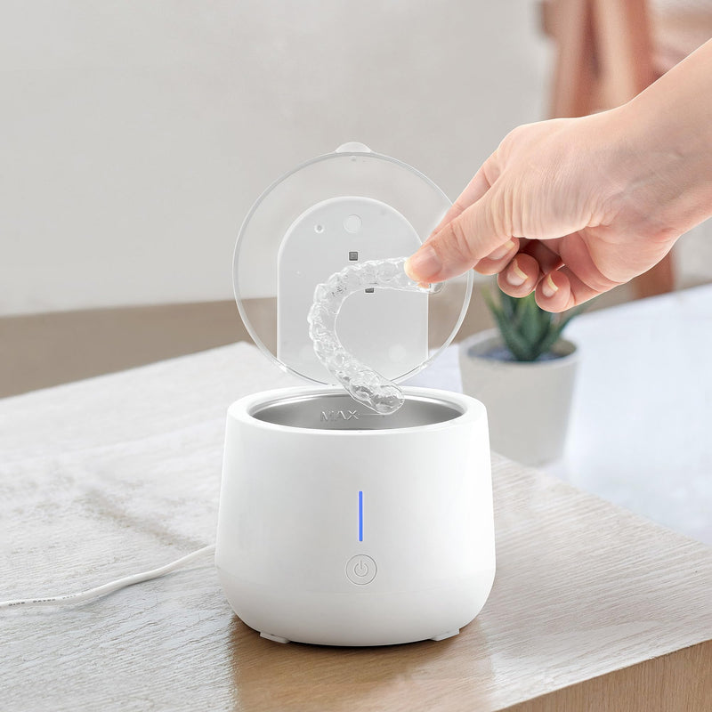 [Australia] - Ultrasonic Retainer Cleaner Machine: 45kHz Medium Frequency Stain Away Plus Sonic Cleaner with Three Professional LED Lights for Denture Dental Jewelry Ring Mouth Night Guard Aligner 