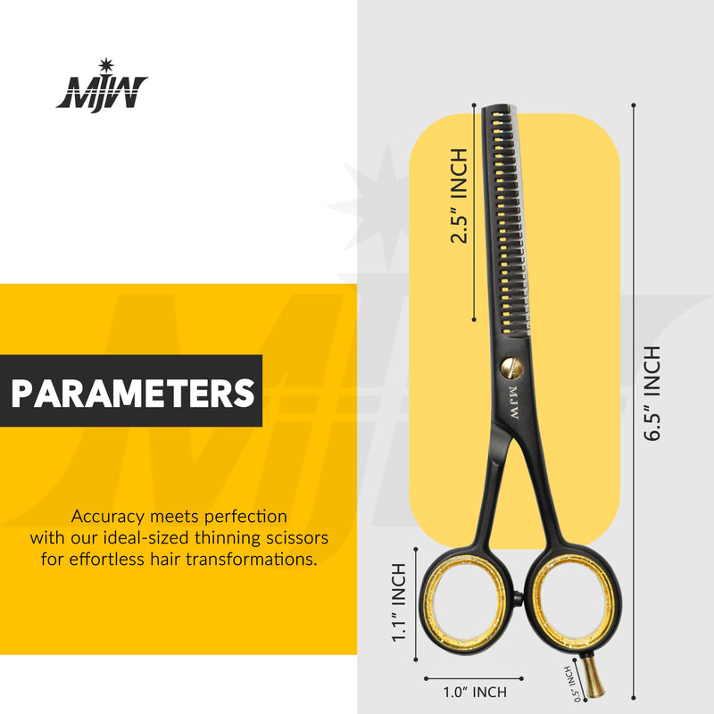 [Australia] - MJW Hair Thinning Scissors - Stainless Steel Hair Cutting Scissors, Professional Hairdressing Blending Scissors, Ideal Texturing and Layering Scissors for Men and Women (Black, Thinning) Black Thinning 
