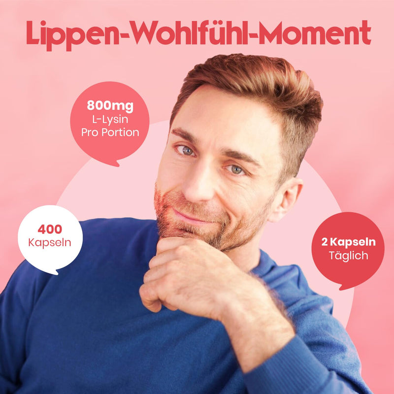 [Australia] - High-dose L-lysine - 400 capsules - 800 mg of pure L lysine per serving - From plant-based fermentation - Lysine capsules popular with herpes - Vegan and original produced in Germany 